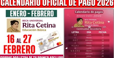 OFICIAL CALENDARIO de PAGO Beca Rita Cetina FEBRERO 2026 del 16 - 27 CONFIRMADO POR JULIO LEON