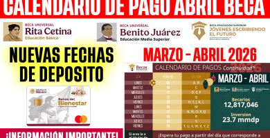 CALENDARIO de PAGO Abril Beca Benito Juarez, Rita Cetina, JEEF TENTATIVO y PAGO DOBLE CONFIRMADO