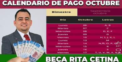 CALENDARIO de PAGOS OCTUBRE 2025 Beca Rita Cetina