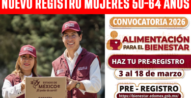 NUEVO REGISTRO Mujeres de 50-64 años ALIMENTACION PARA EL BIENESTAR hasta el 18 de MARZO