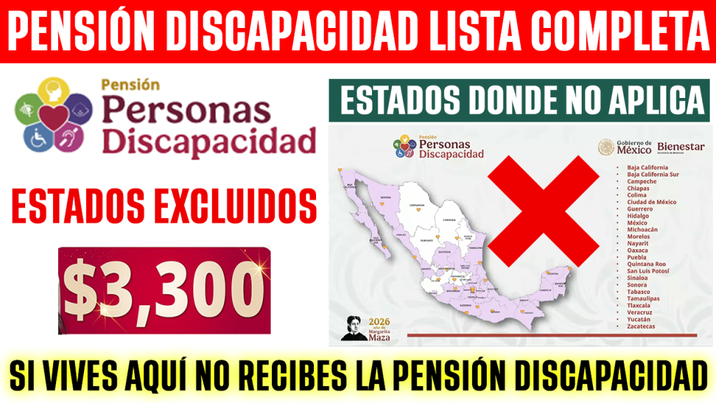 PENSION DISCAPACIDAD 2026 ESTADOS DONDE NO APLICA Y NO ES UNIVERSAL REVISA SI TE QUEDAS FUERA