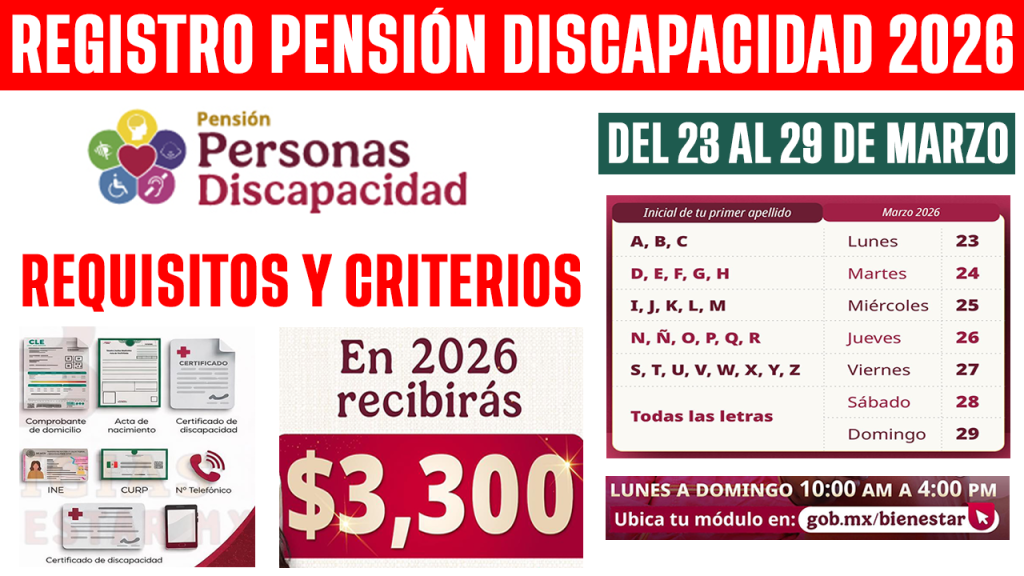 REGISTRO PENSION DISCAPACIDAD 2026 3300 CONFIRMADOS DEL 23 AL 29 MARZO NO TE QUEDES FUERA