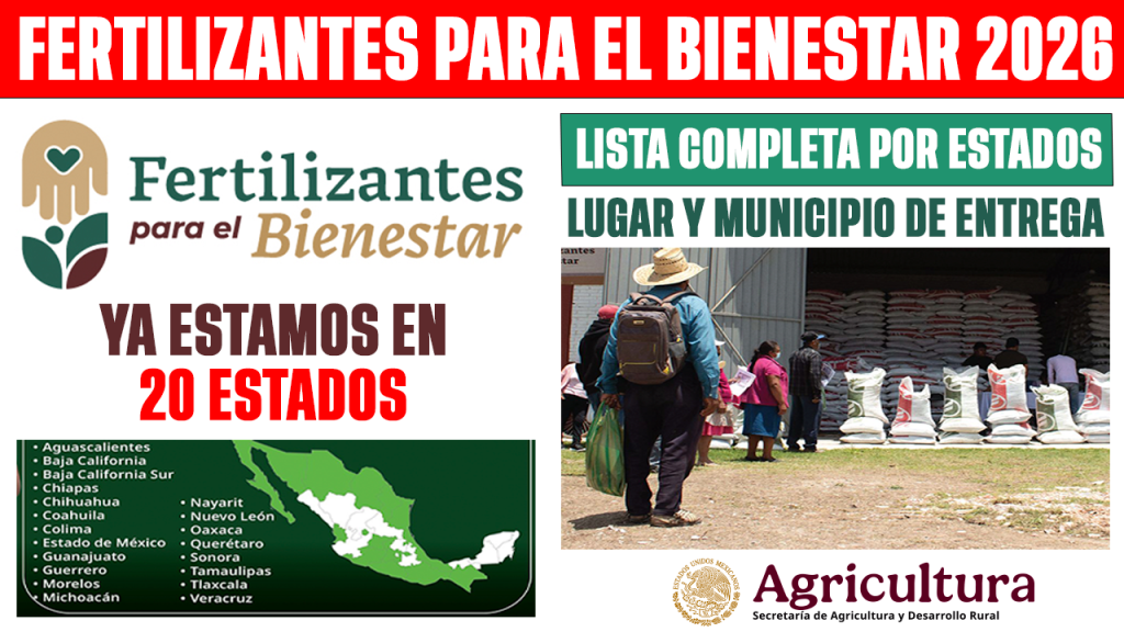 FERTILIZANTES para el BIENESTAR GRATIS 2026 entrega en 20 estados Fechas y requisitos