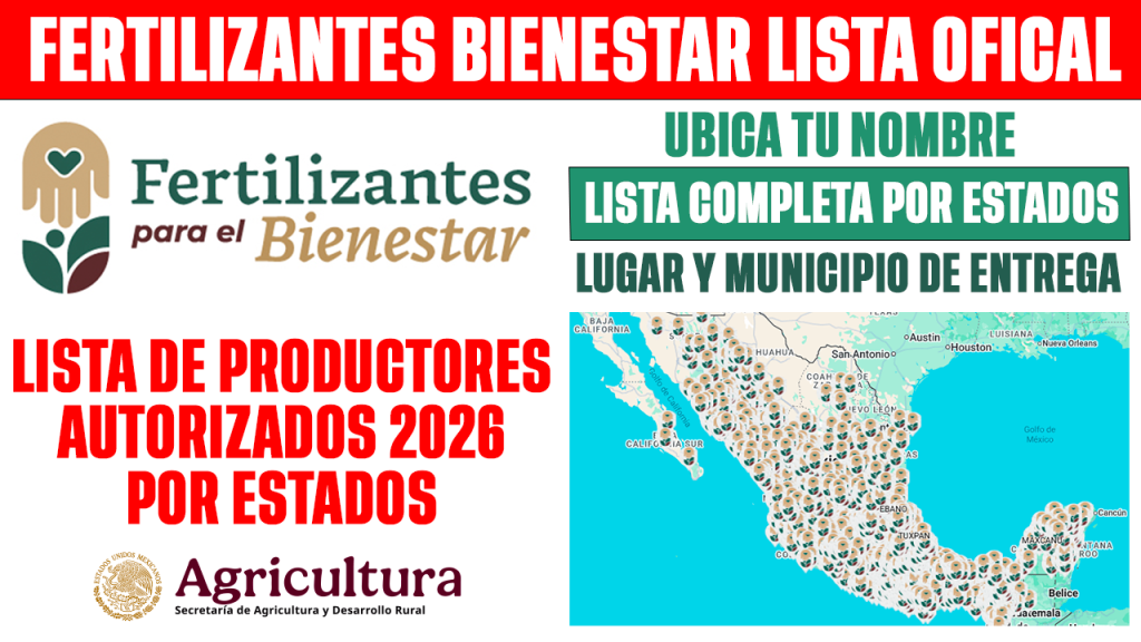 Fertilizantes Bienestar 2026 LISTAS OFICIALES en 17 ESTADOS Consulta BENEFICIARIOS por ESTADO