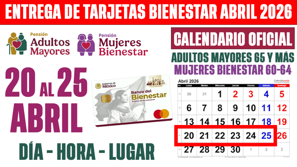 YA INICIO ENTREGA de TARJETAS BIENESTAR del 20 al 25 de ABRIL de 2026