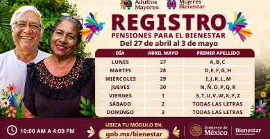 calendario oficial de regisgtro abril y mayo adultos mayores y mujeres bienestar