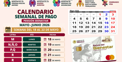 Calendario de Pagos Pension Bienestar del 18 al 22 de Mayo 2026 Que Letras Cobran Esta Semana