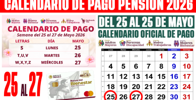 Calendario de Pagos Pension Bienestar del 25 al 27 de Mayo 2026 Letras que Cobran