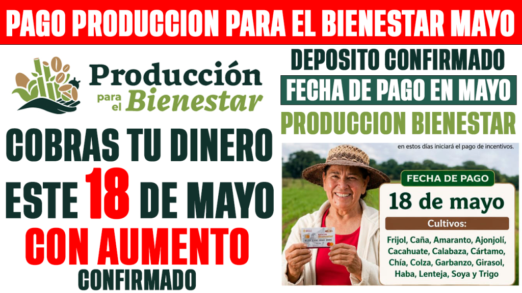 PAGO PRODUCCION para el BIENESTAR 2026 AUMENTO CONFIRMADO DEPOSITAN 18 DE MAYO hasta 24 MIL