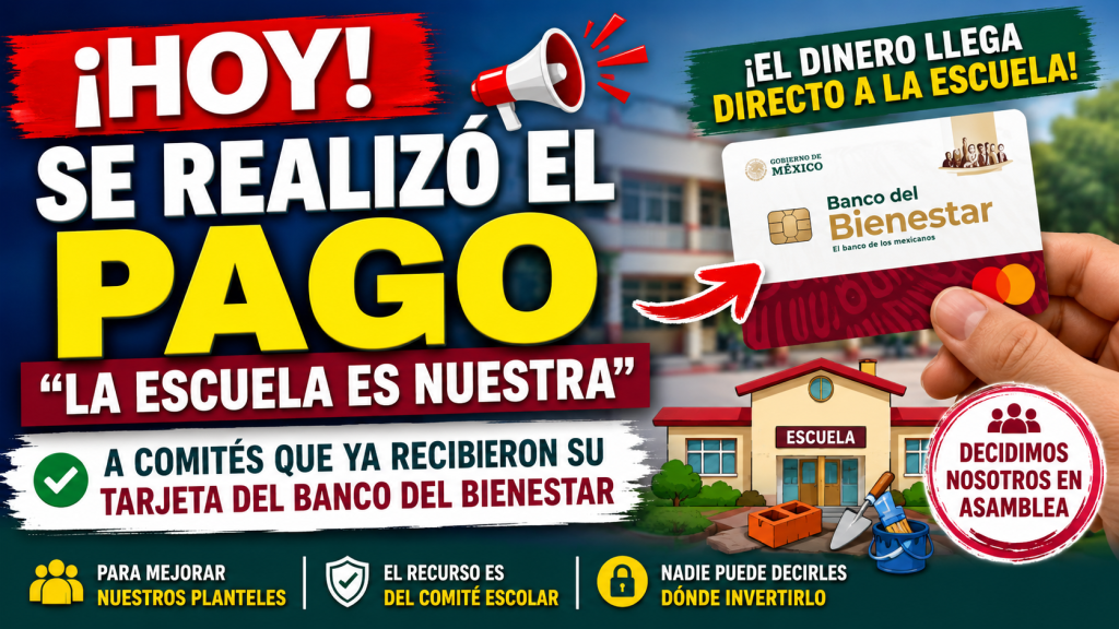 PAGO de LA ESCUELA ES NUESTRA a COMITÉS ESCOLARES que recientemente recibieron su TARJETA del BANCO del BIENESTAR