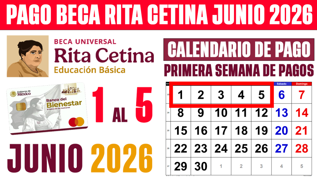 Calendario Oficial BECA RITA CETINA Primera Semana de Pagos del 1 al 5 de Junio 2026