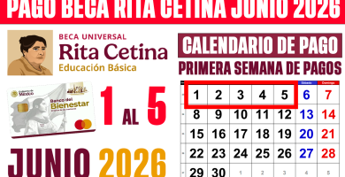 Calendario Oficial BECA RITA CETINA Primera Semana de Pagos del 1 al 5 de Junio 2026