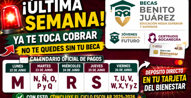 Última semana de PAGO Beca Benito Juárez, JEEF y Gertrudis Bocanegra del 22 al 26 de Junio de 2026