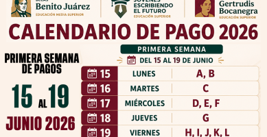 calendario de pago beca benito juarez del 15 al 19 de junio