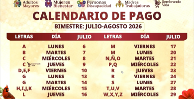 CALENDARIO DE PAGO PENSION BIENESTAR JULIO AGOSTO 2026