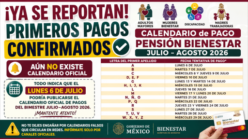 🚨 CALENDARIO de PAGO Pensión Bienestar JULIO – AGOSTO 2026