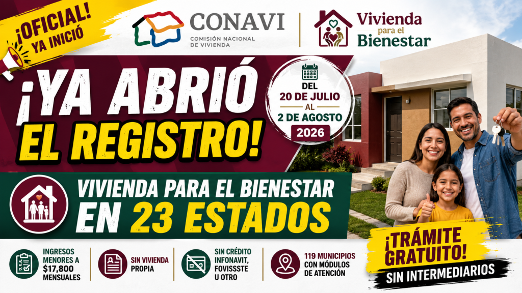 registro Vivienda para el Bienestar en 23 estados CONAVI lanza la Convocatoria 2026 requisitos, fechas y municipios participantes