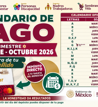 CALENDARIO de PAGOS Pension Bienestar septiembre-octubre 2026 fechas por letra