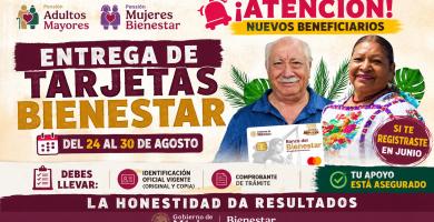 Entrega de tarjetas Pension Adultos Mayores y Mujeres 60-64 a nuevos beneficiarios del 24 al 30 de agosto