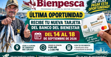 Bienpesca 2026 ultima oportunidad para recoger la nueva Tarjeta del Banco del Bienestar del 14 al 18 de septiembre