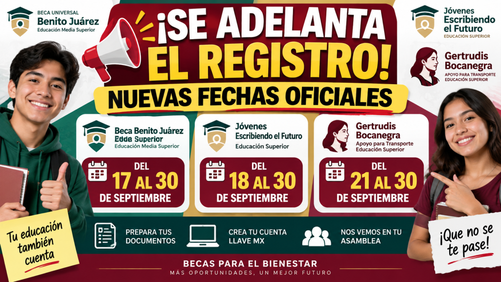 SE ADELANTA EL REGISTRO Nuevas fechas para las Becas Benito Juarez, JEF y Gertrudis Bocanegra