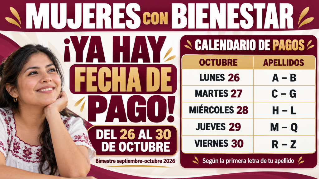 Calendario de pagos Mujeres con Bienestar octubre