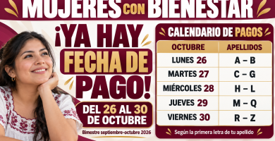 Calendario de pagos Mujeres con Bienestar octubre