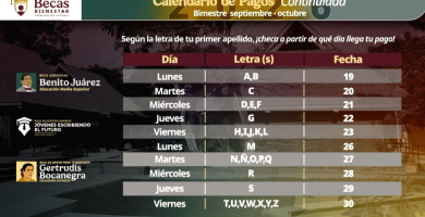 calendario de pago beca benito jaurez septiembre octubre