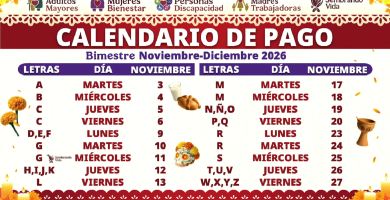 calendario de pago pension bienestar noviembre diciembre 2026